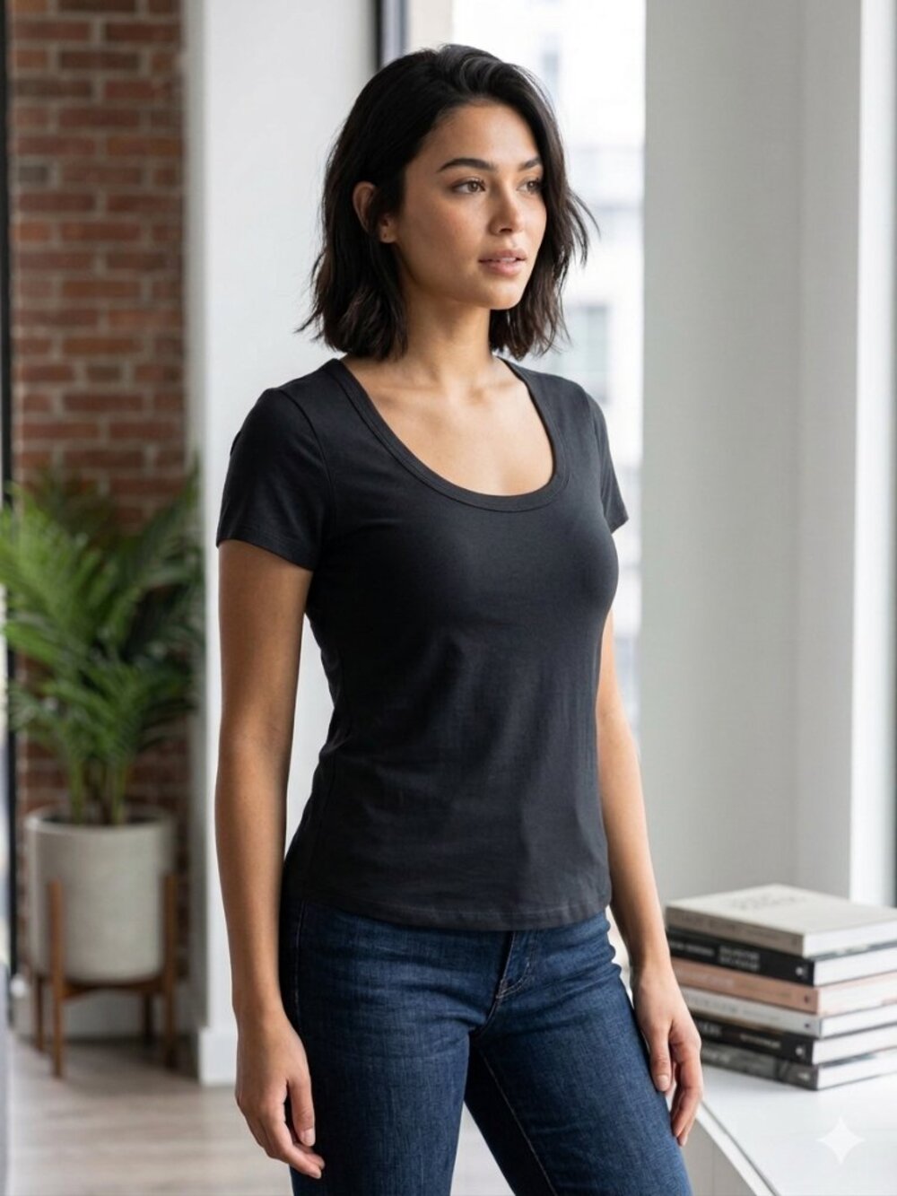 NWT BYLT Premium Basics Drift Fitted Scoopneck Tee‎ Women's XL Black